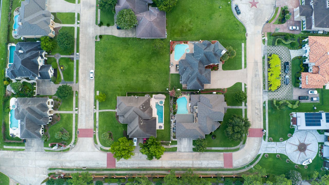 Aerial view of Houston Texas suburban homes showing home affordability